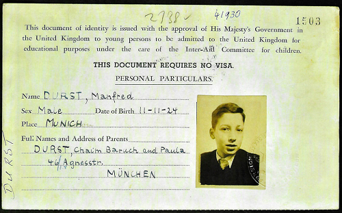 Manfred Durst Fred Manshaw Ltd Founder Kindertransport Document