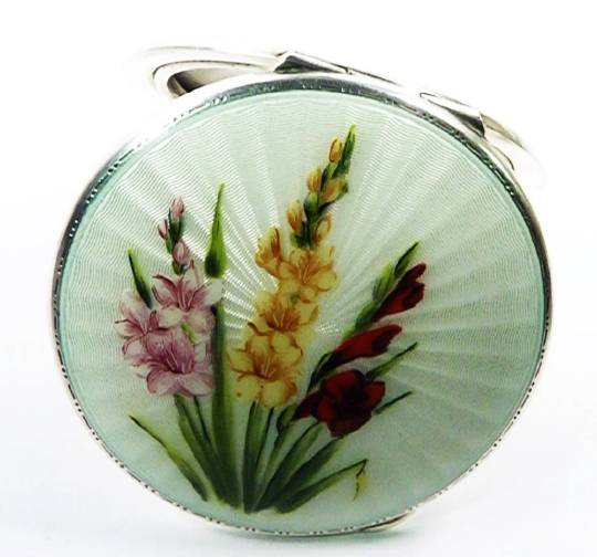 Turner & Simpson Sterling Silver Guilloche Enamel Compact Mirror