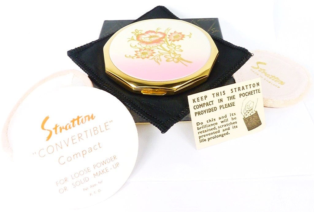 Unused Boxed Vintage Compact Mirror Pink And Gold