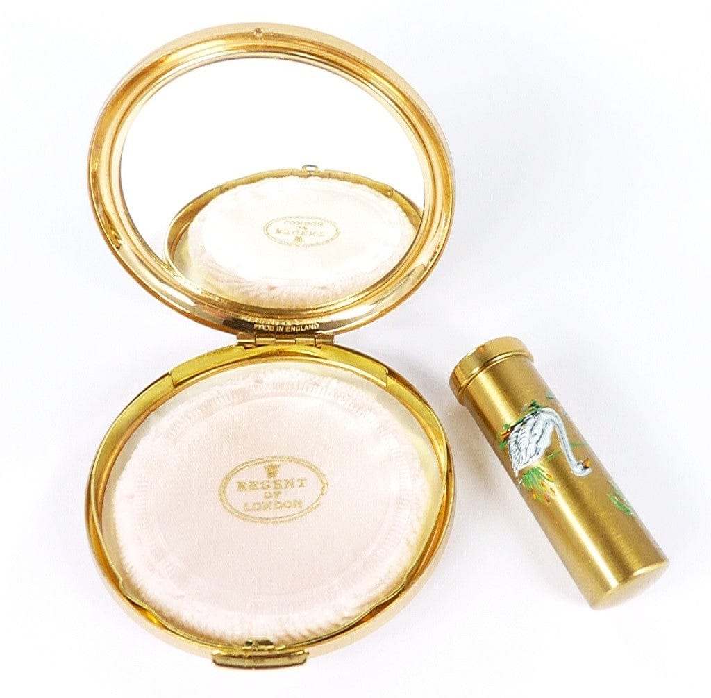 Vintage Compact Mirror And Matching Lipstick Set