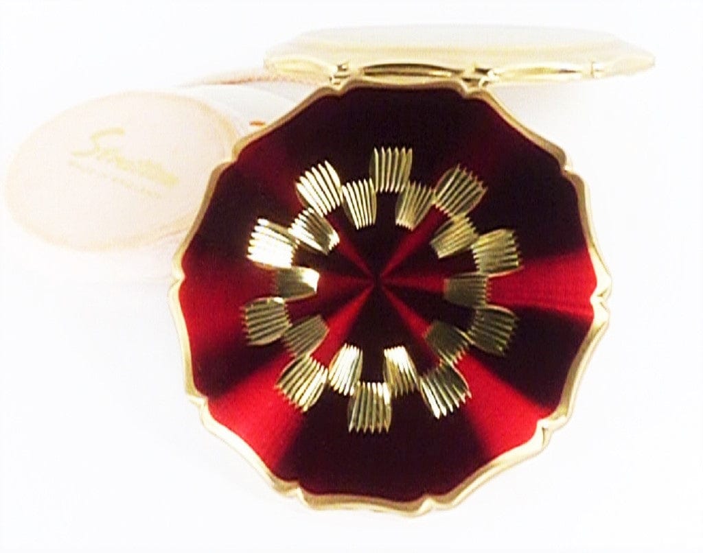 Vintage Crimson Enamel Stratton Compact Mirror