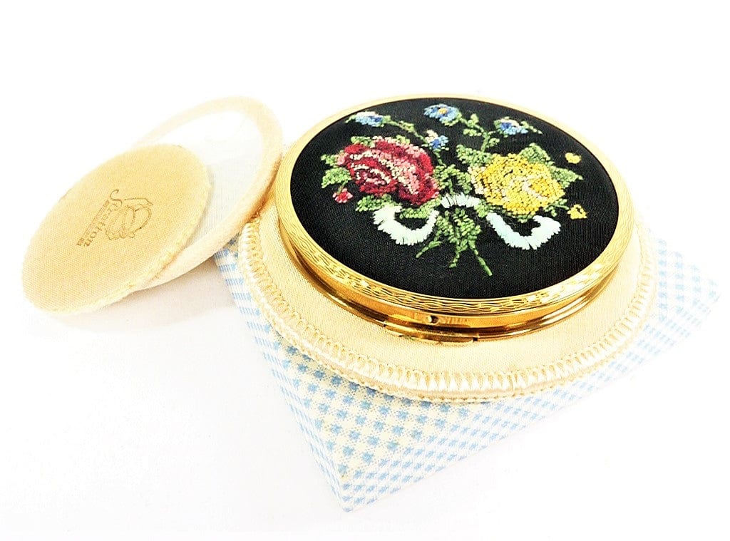 1950s Embroidered Compact Mirror Unused