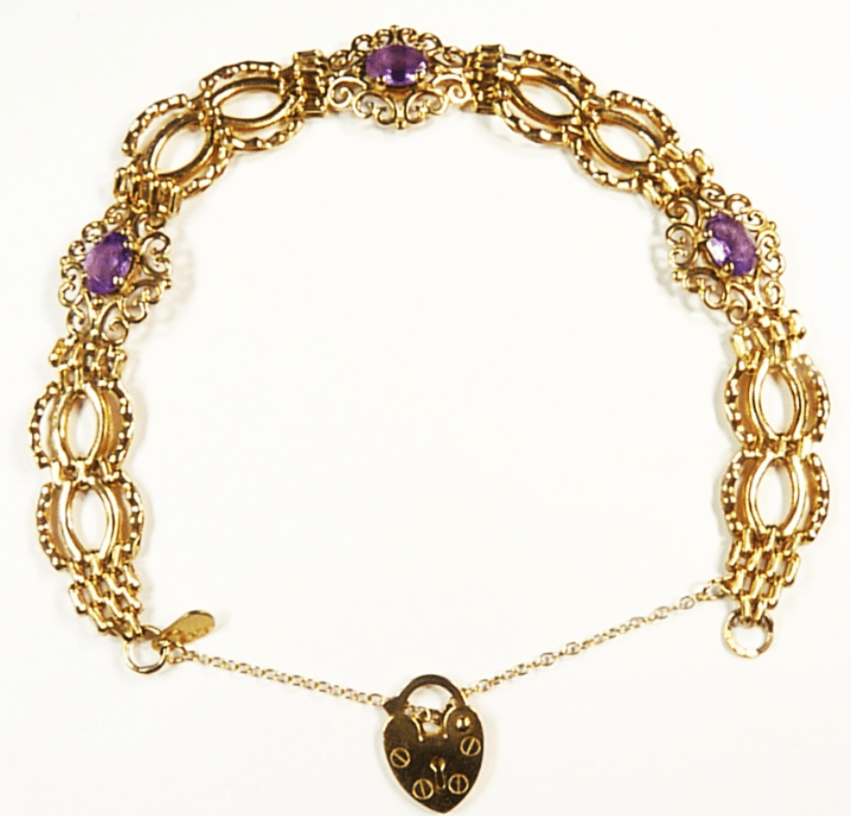 9ct gold and amethyst bracelet