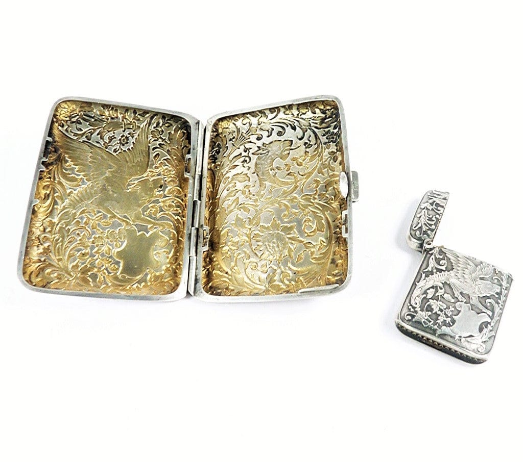 Antique Silver Gilt Dragon Cases Vesta Cigarette