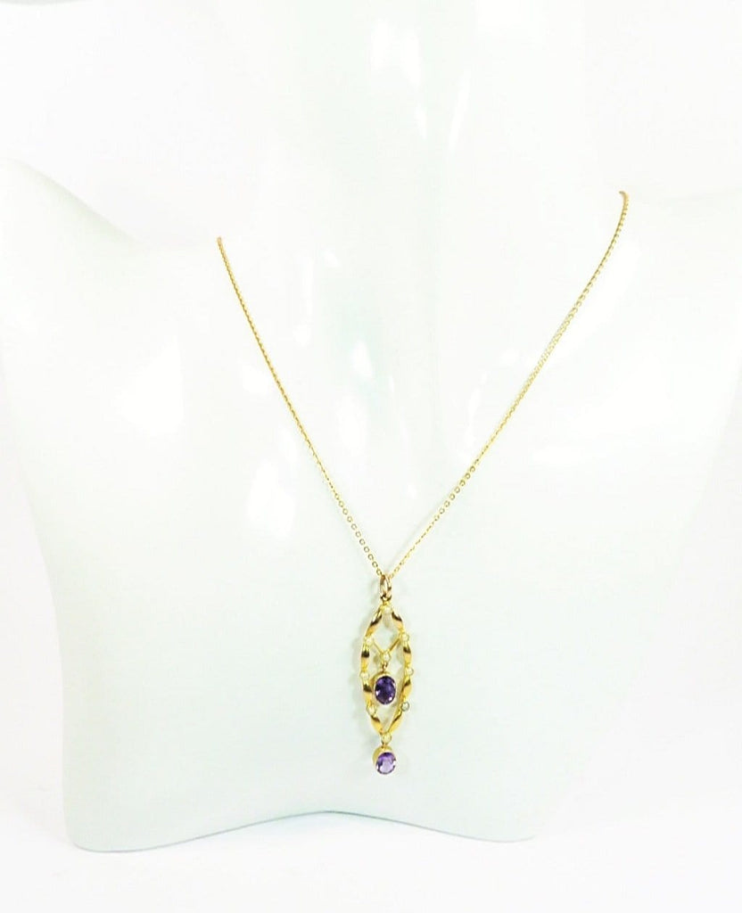 Antique Lozenge Rose Gold Amethyst Pendant With Necklace
