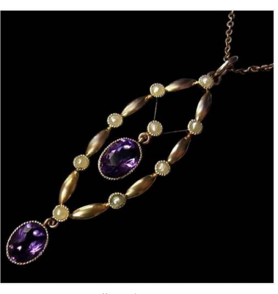 Gold Amethyst Seed Pearl Antique Necklace