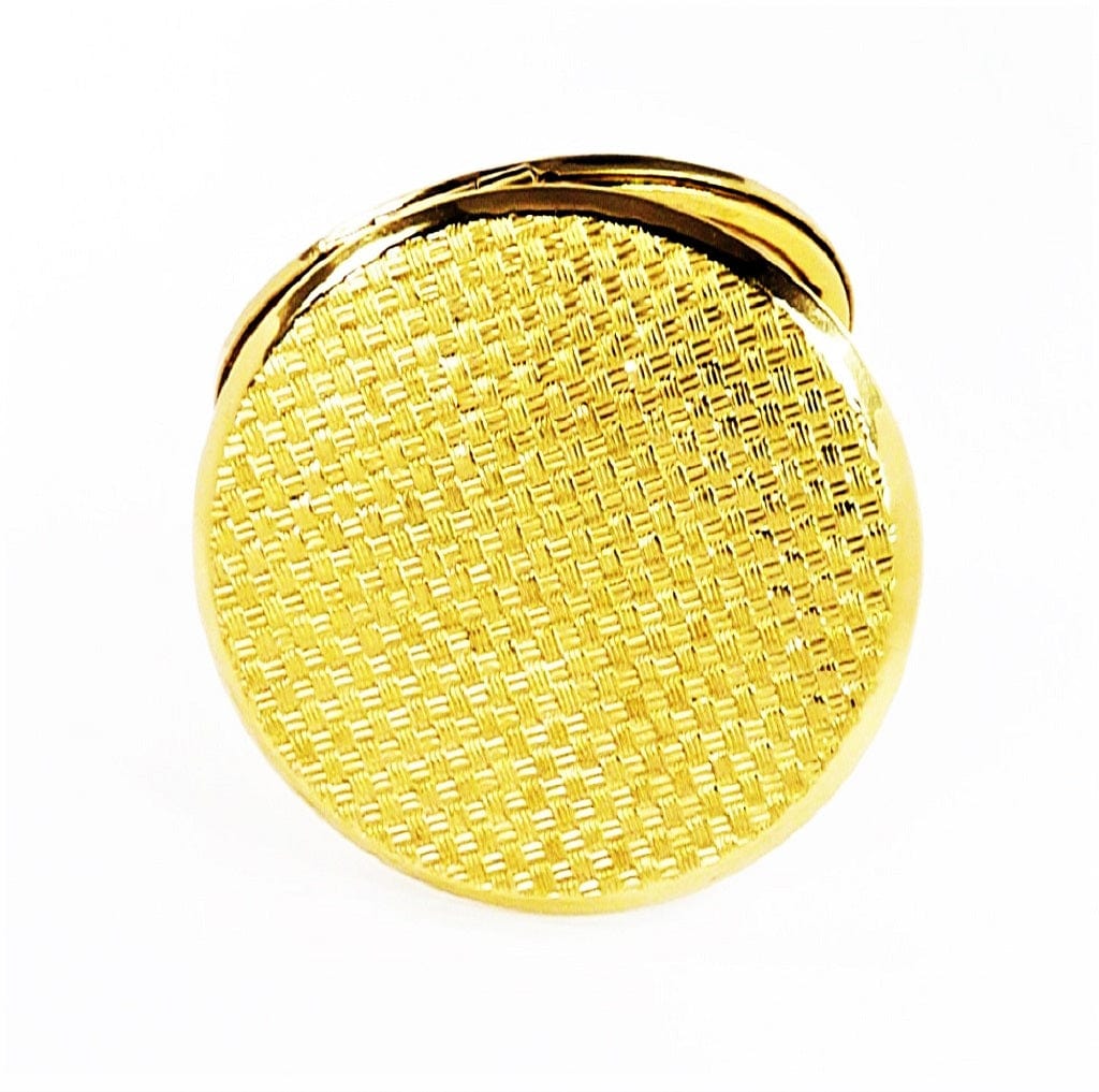 Golden Basket Weave Mirror Compact Vintage Unused