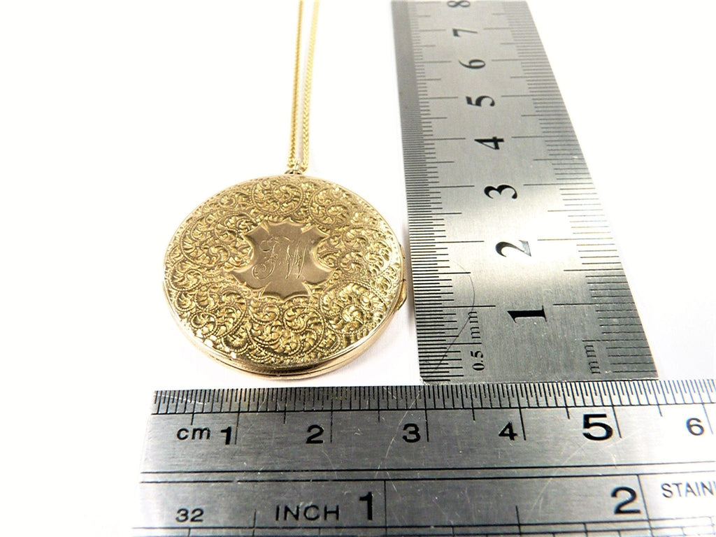Large Circular Antique Gold Locket Necklace