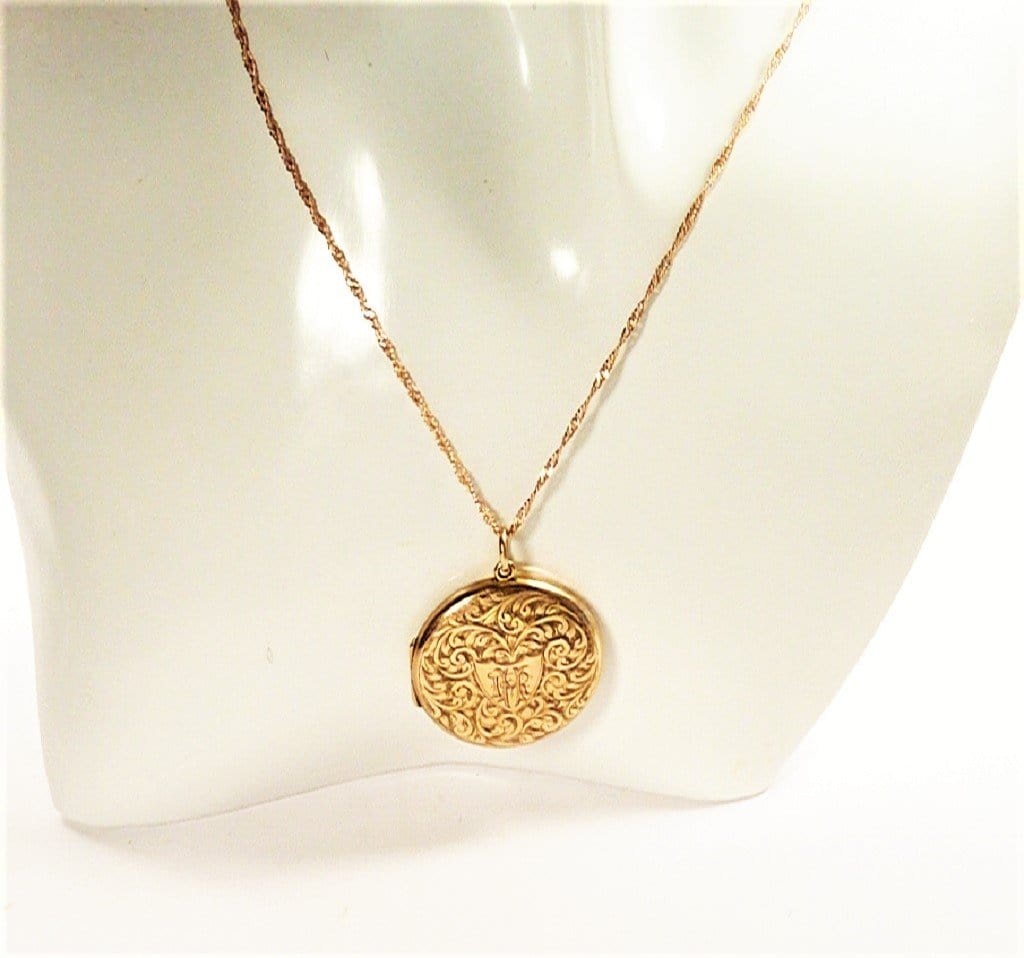 Large Circular Solid Gold Antique Engraved Pendant