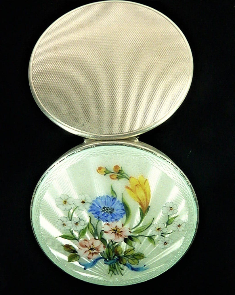 Solid Silver Guilloche Enamel Makeup Compact