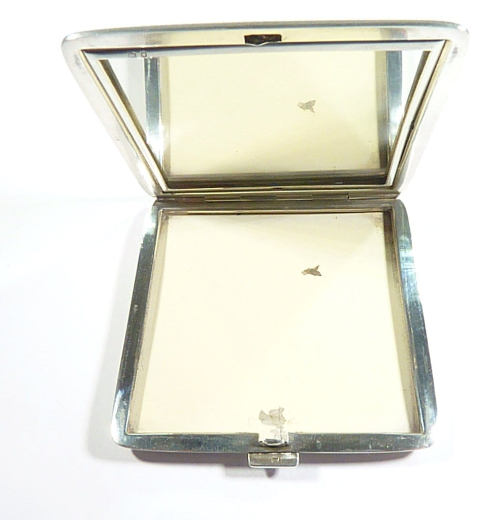 Sterling Silver Hallmarked Engraved Compact Case With Mirror
