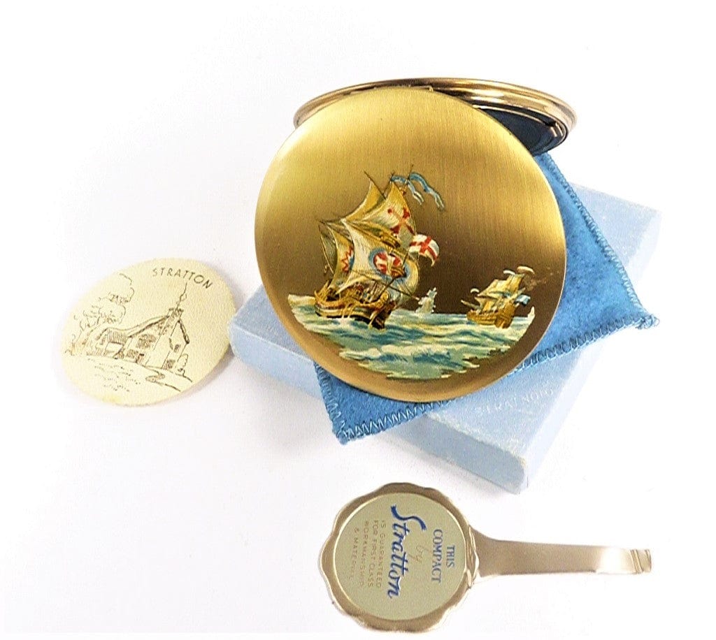 Hand Painted Enamel Ship Compact Mirror