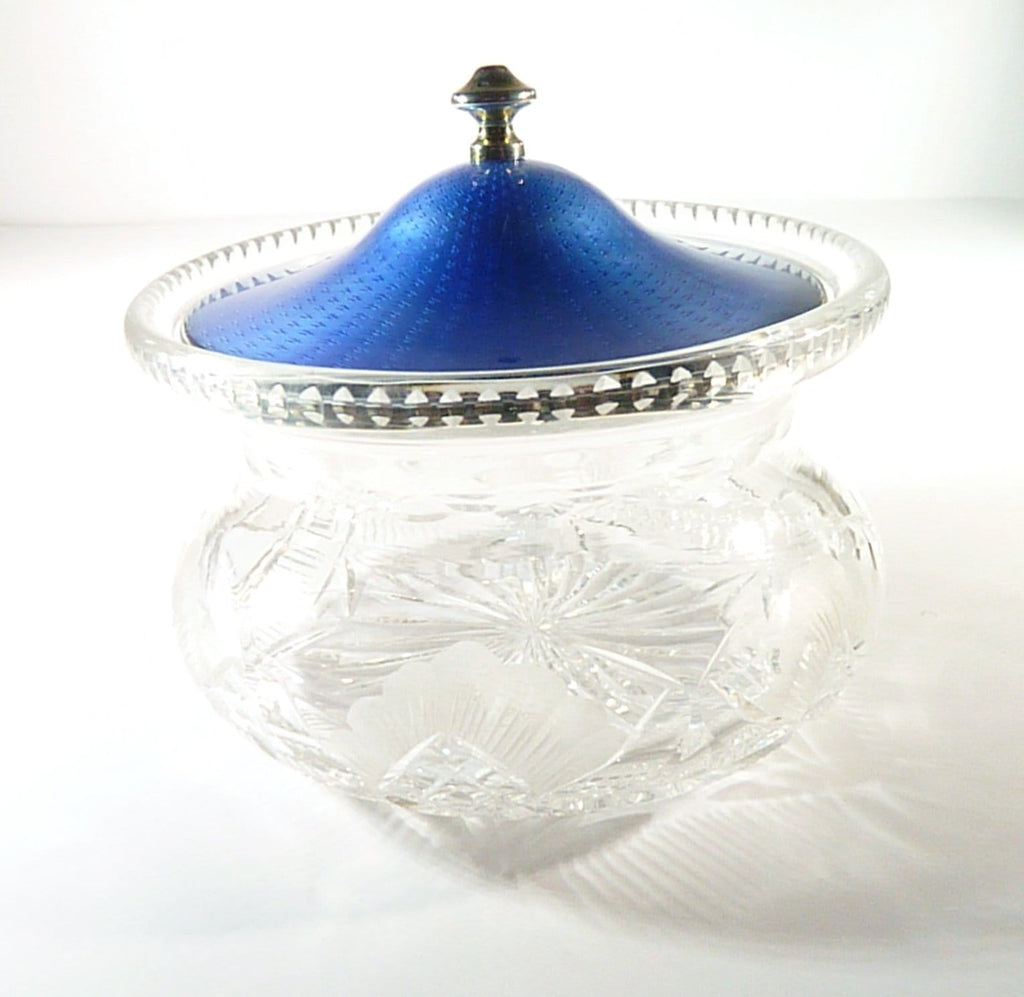 antique crystal and silver guilloche powder bowl