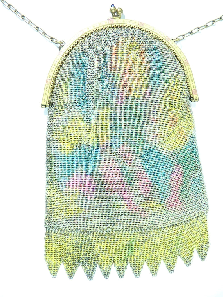antique mesh purse pink blue yellow enamel