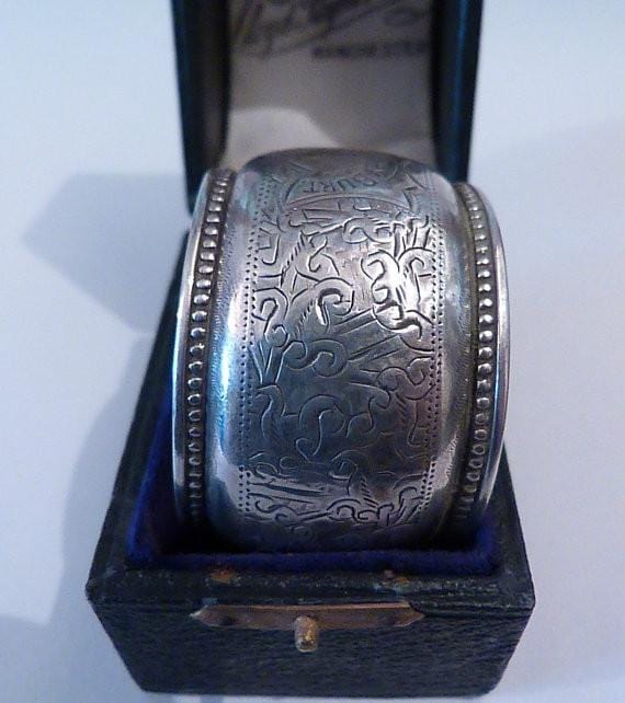 Antique silver cased Victorian napkin ring William M Hayes