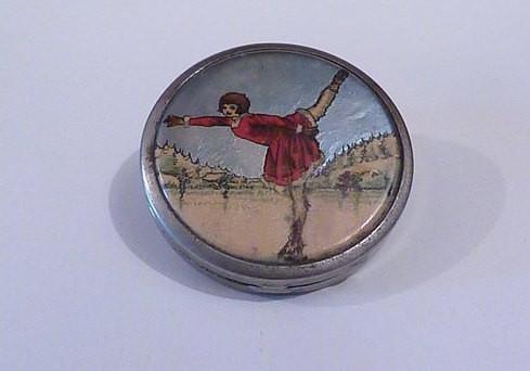 Stratnoid ice skater compact antique Christmas gifts for her 10th / tin wedding anniversary gifts for her - The Vintage Compact Shop