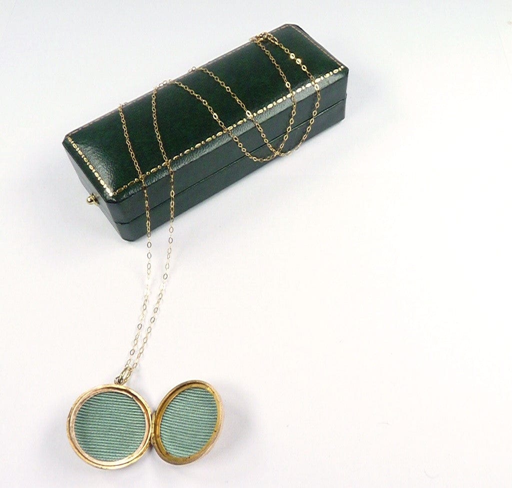 Antique Gold Locket Lined With Green Moire Silk