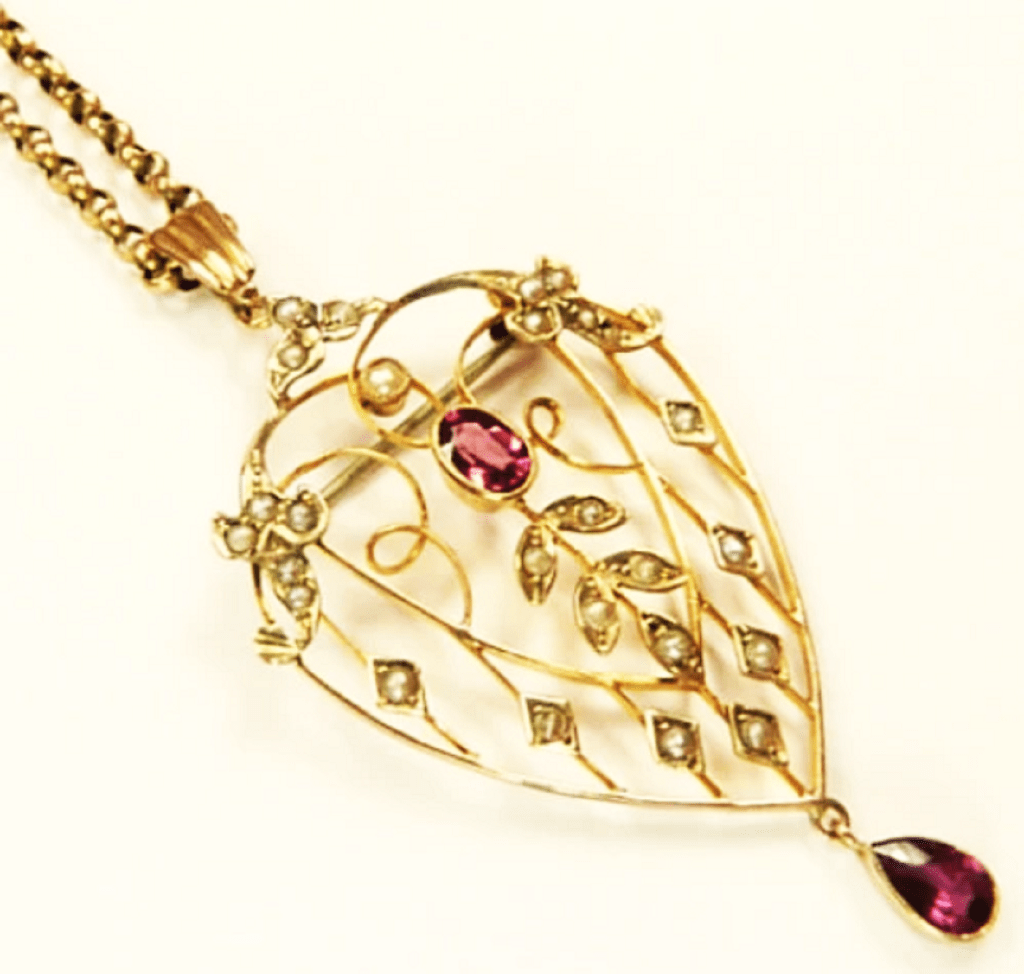 Antique Tourmaline Hallmarked Solid Gold Necklace