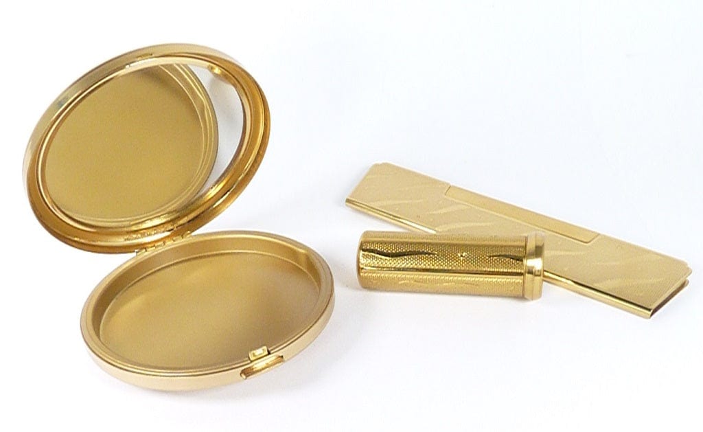 Beautiful Golden Compact Mirror Comb And Lipstick Set