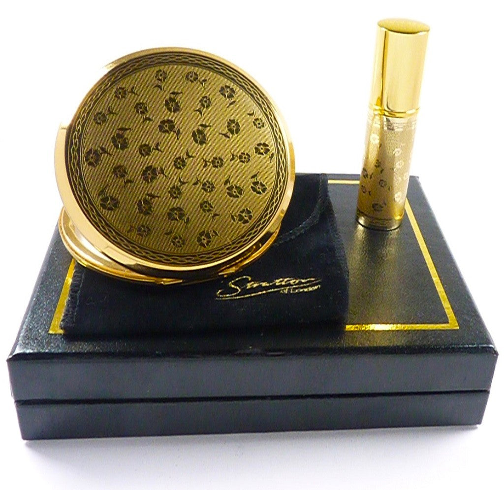 Black And Gold Stratton Makeup Compact Atomiser Set