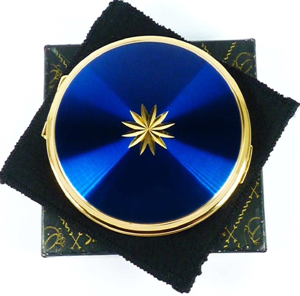 Blue Enamel Gold Star Stratton Powder Compact