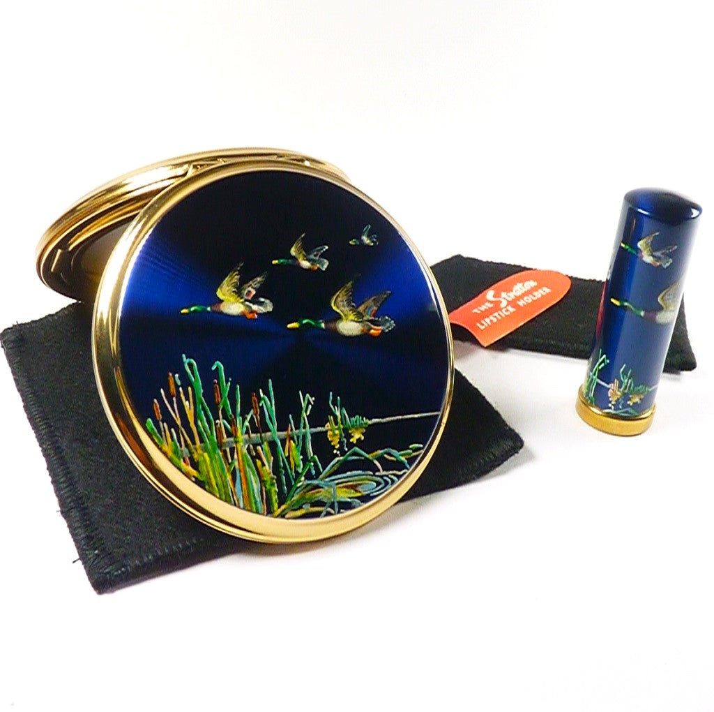 Blue Enamel Stratton Vanity Set Bird Scene