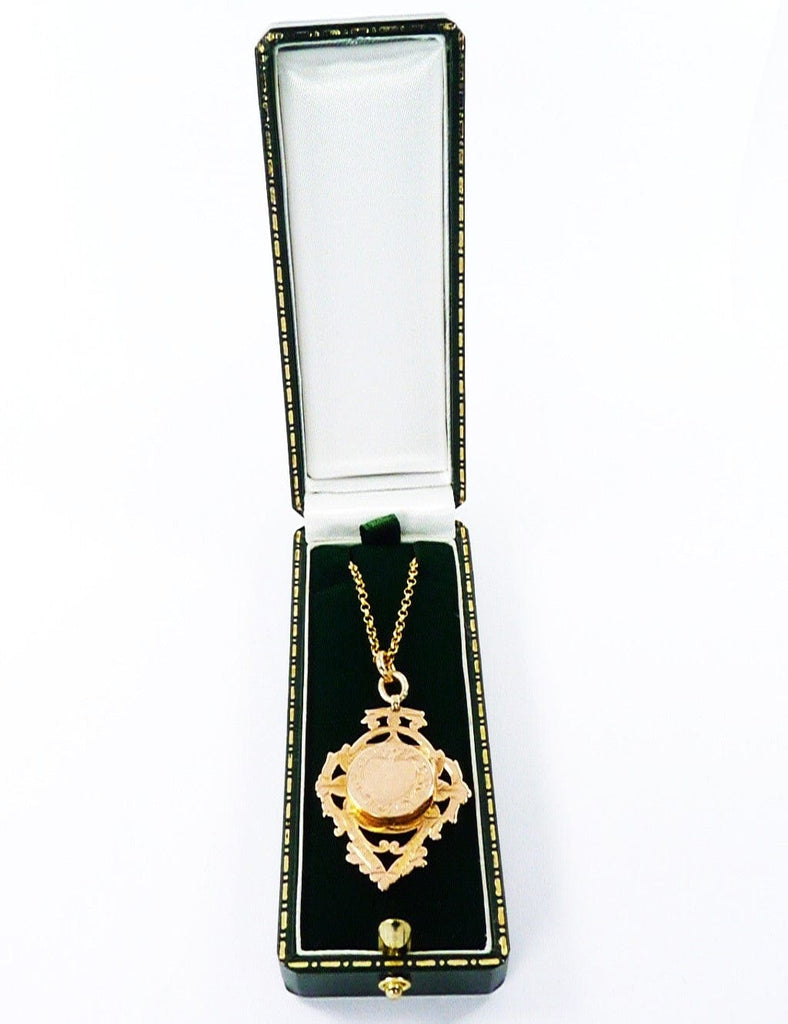 Cased Antique Gold Watch Fob Necklace