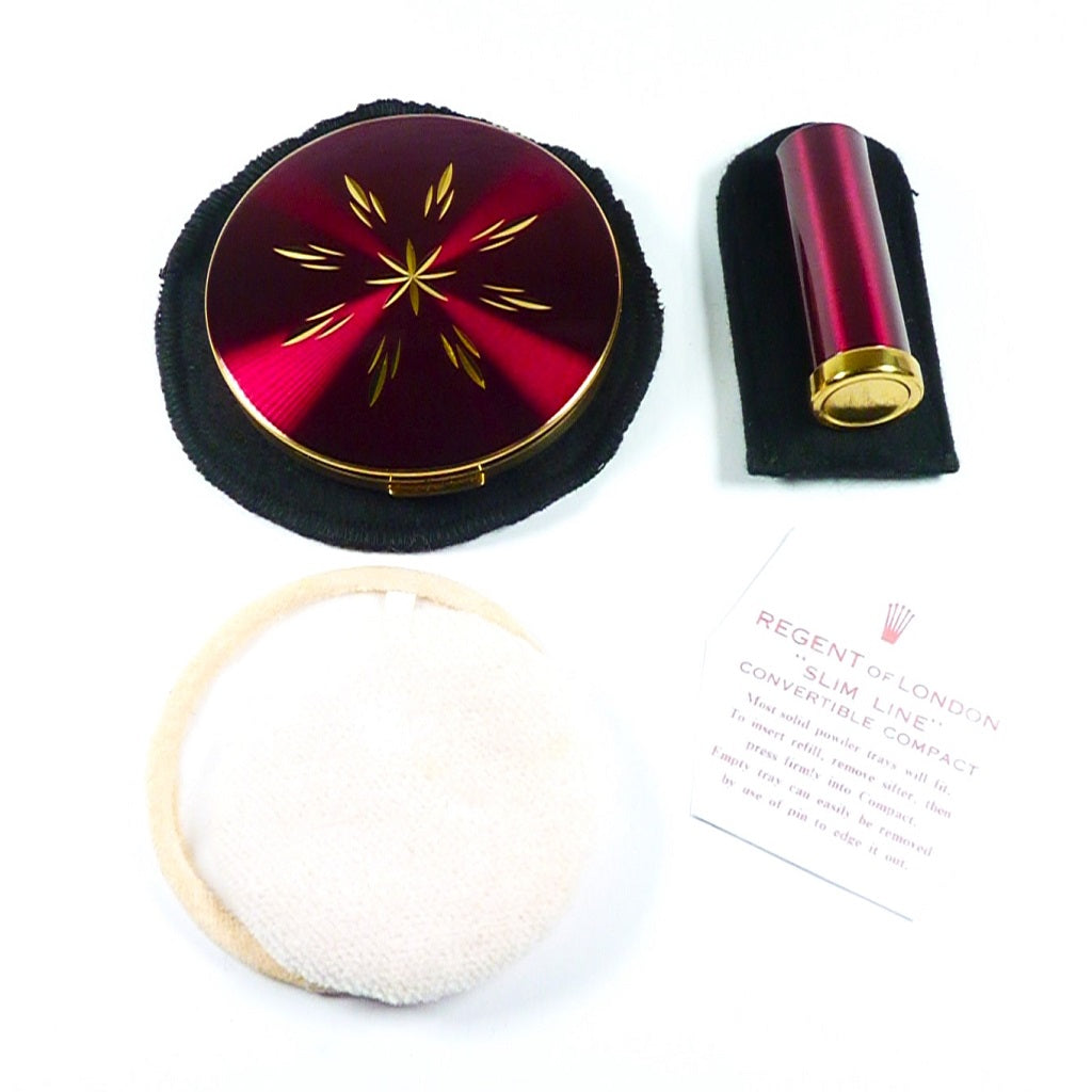 Dark Red Enamel Compact Mirror Set