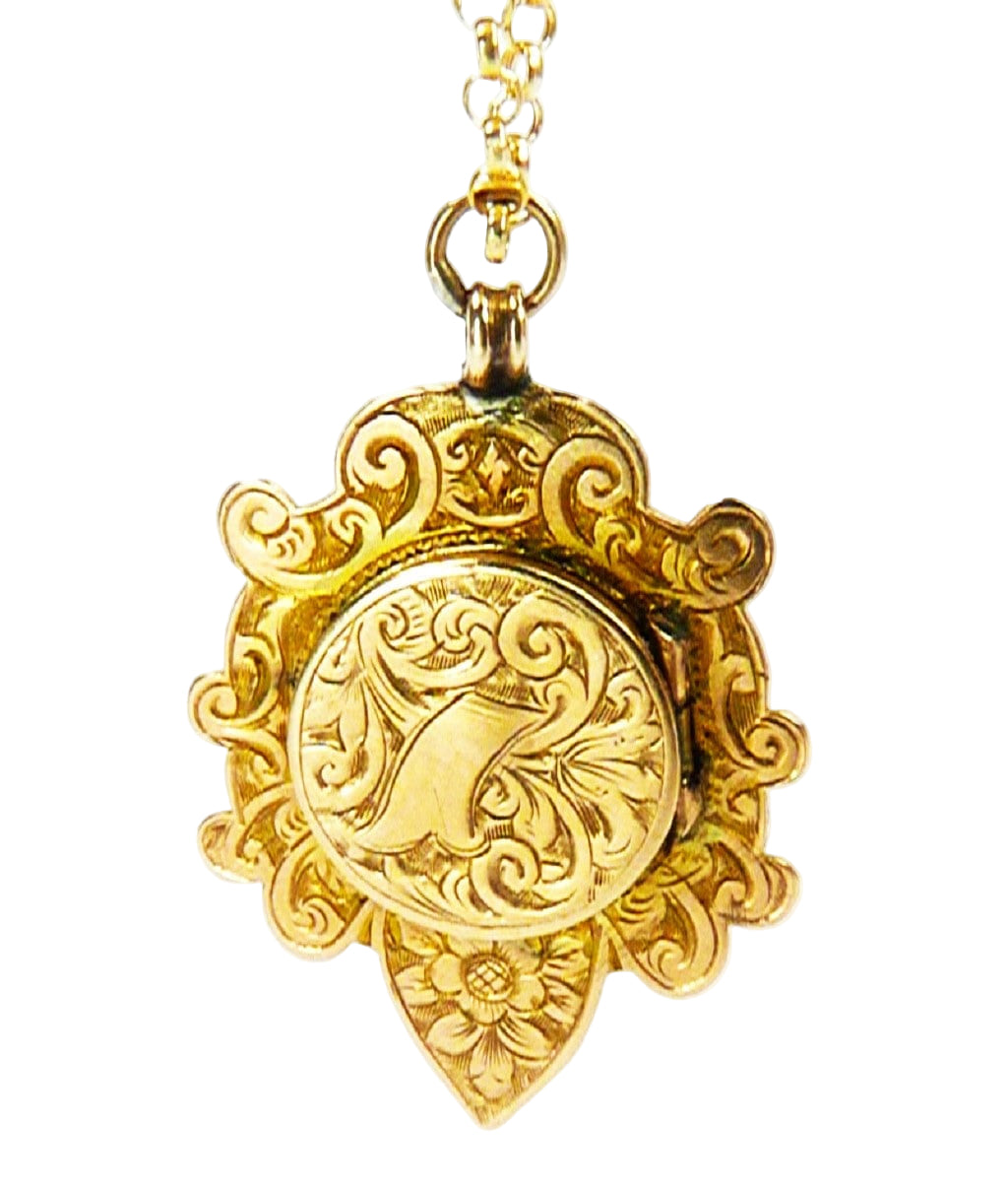 Ornate Antique Edwardian Solid Gold Watch Fob Locket Necklace 1904