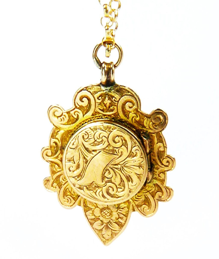 Edwardian English Gold Fob Locket Necklace