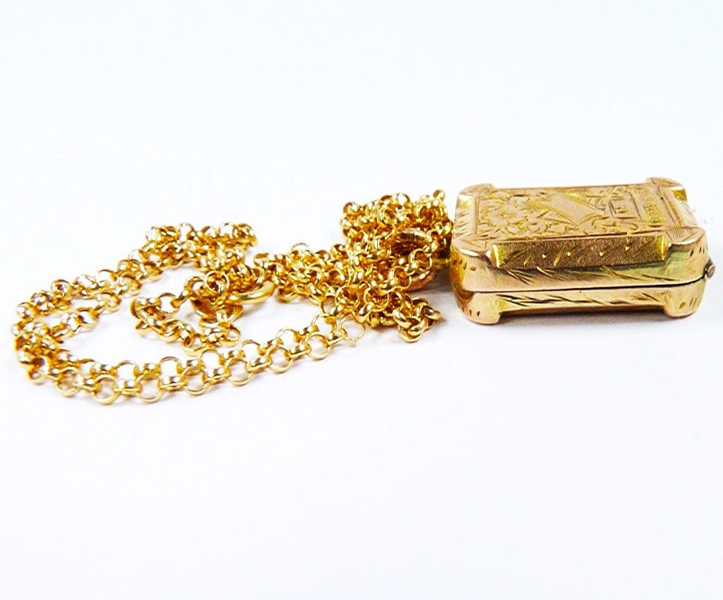 Edwardian Solid Gold Locket On 18 Inch Chain