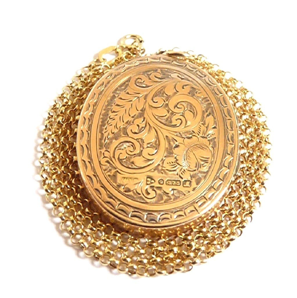 Engraved 9ct Gold Antique Locket Necklace