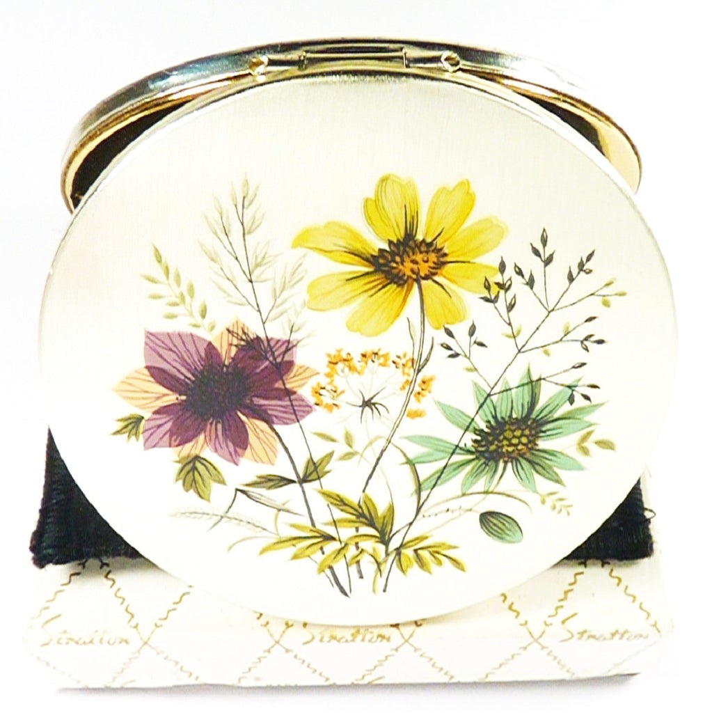 Floral Design Makeup Compact Silver Plated