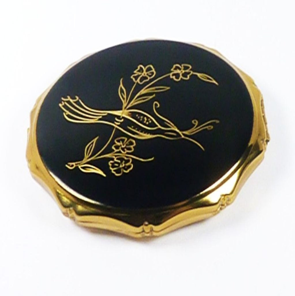 Gold Bird On Black Compact Mirror
