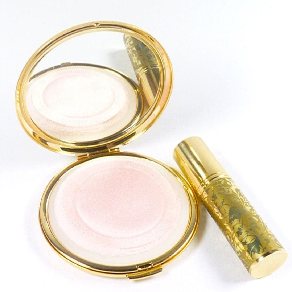 Gold Plated Floral Compact Mirror Spritzer