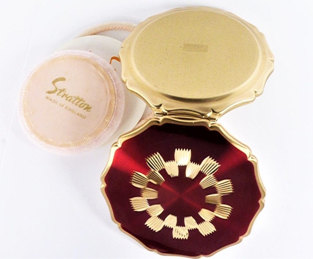 Golden And Red Stratton Powder Compact