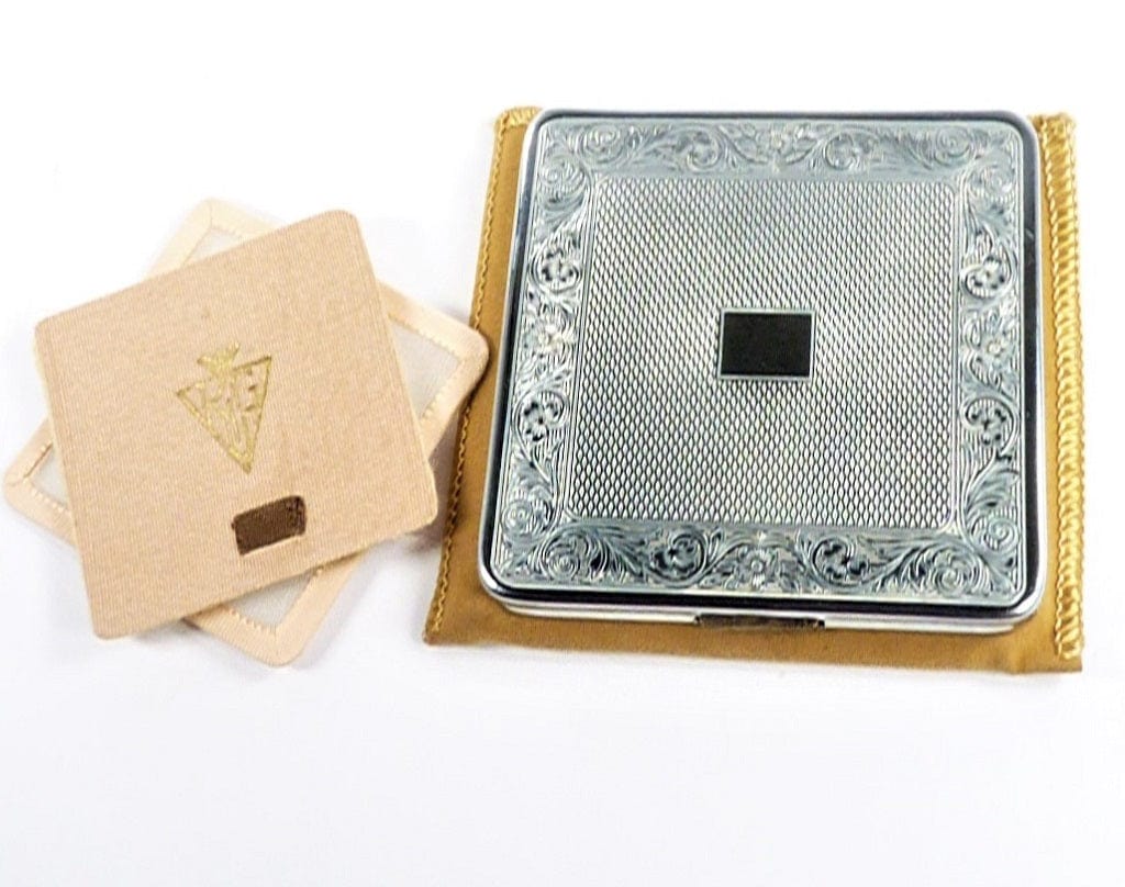 Ornate Chromium Plate Powder Compact