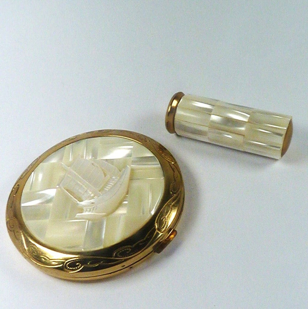 Japanese Boat Compact Mirror Vintage