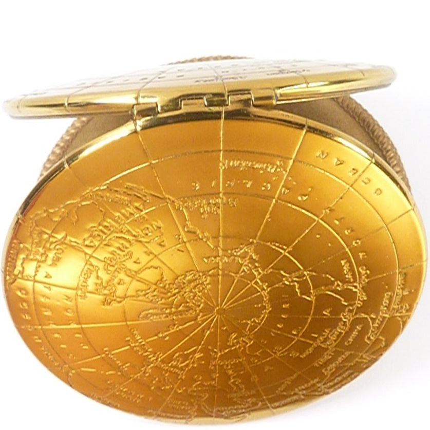 Kigu Engraved World Map 1950s Makeup Compact Mirror