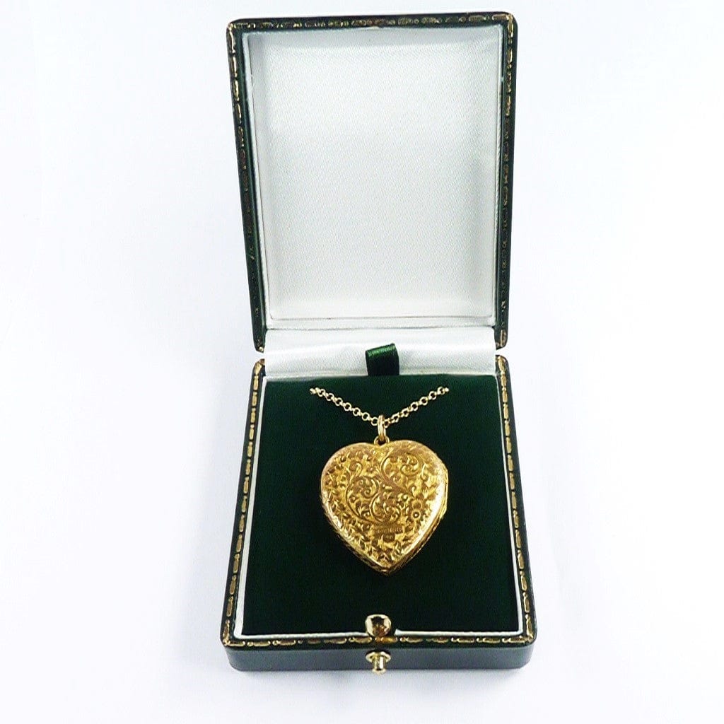 Large Antique 375 Gold Heart Locket Necklace