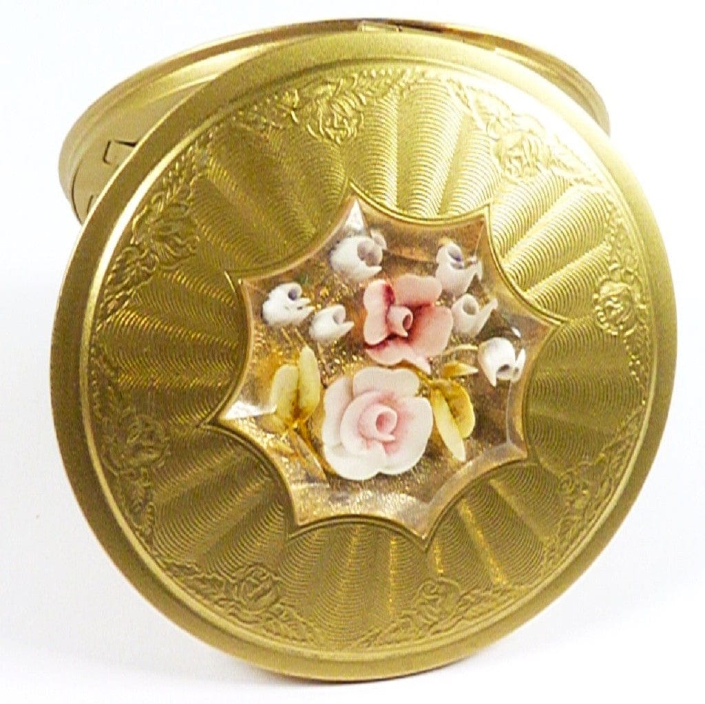 Large Melissa Powder Compact Floral Lucite Decoration
