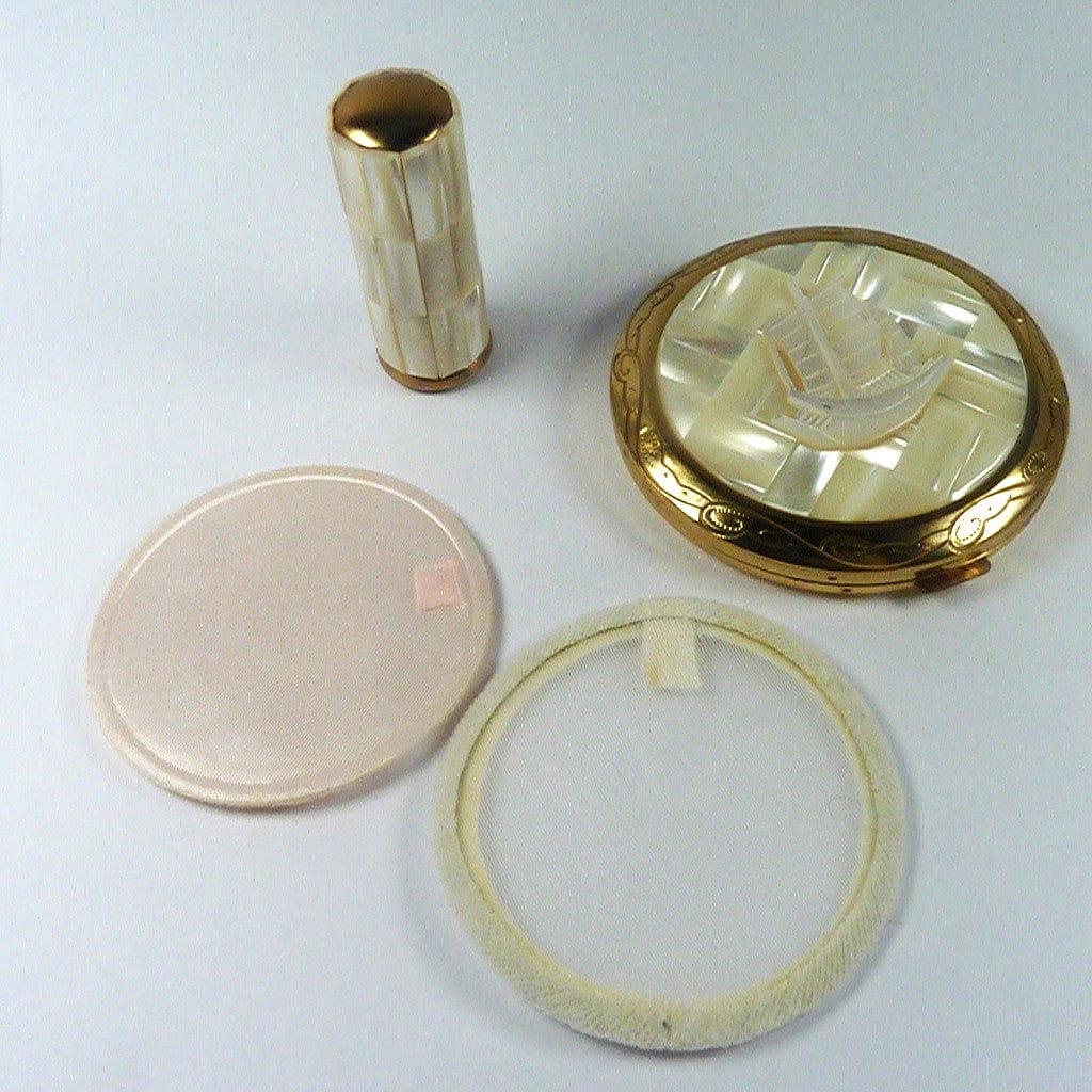 Mother Of Pearl Lipstick Compact Mirror Set