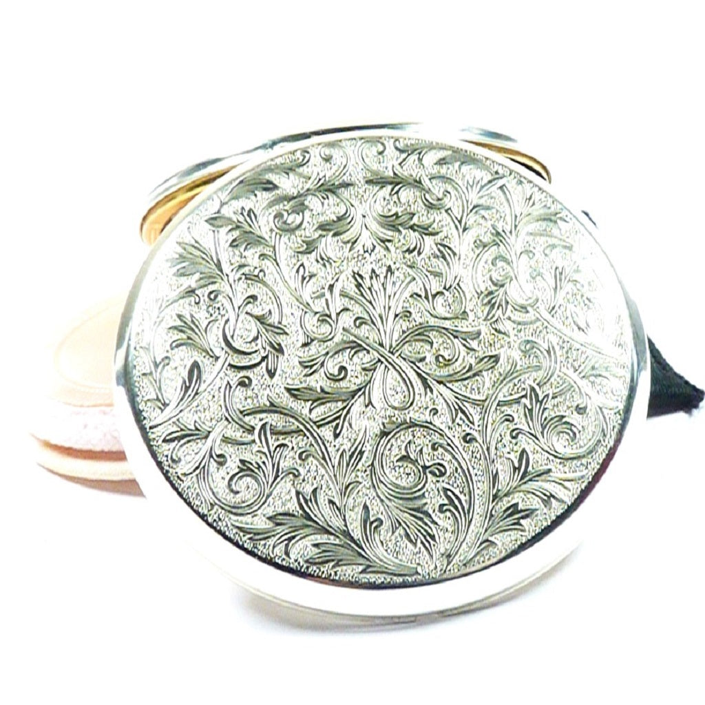 Ornate Silver Plated Stratton Compact Mirror