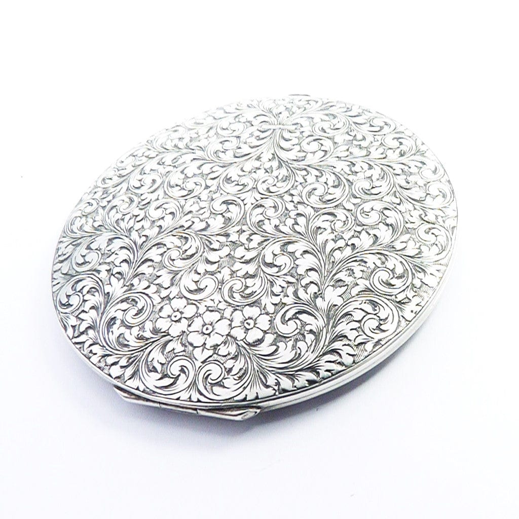 Ornate Slender Solid Silver Handbag Mirror