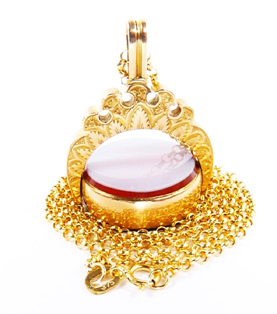 Antique Gold And Agate Swivel Fob Pendant