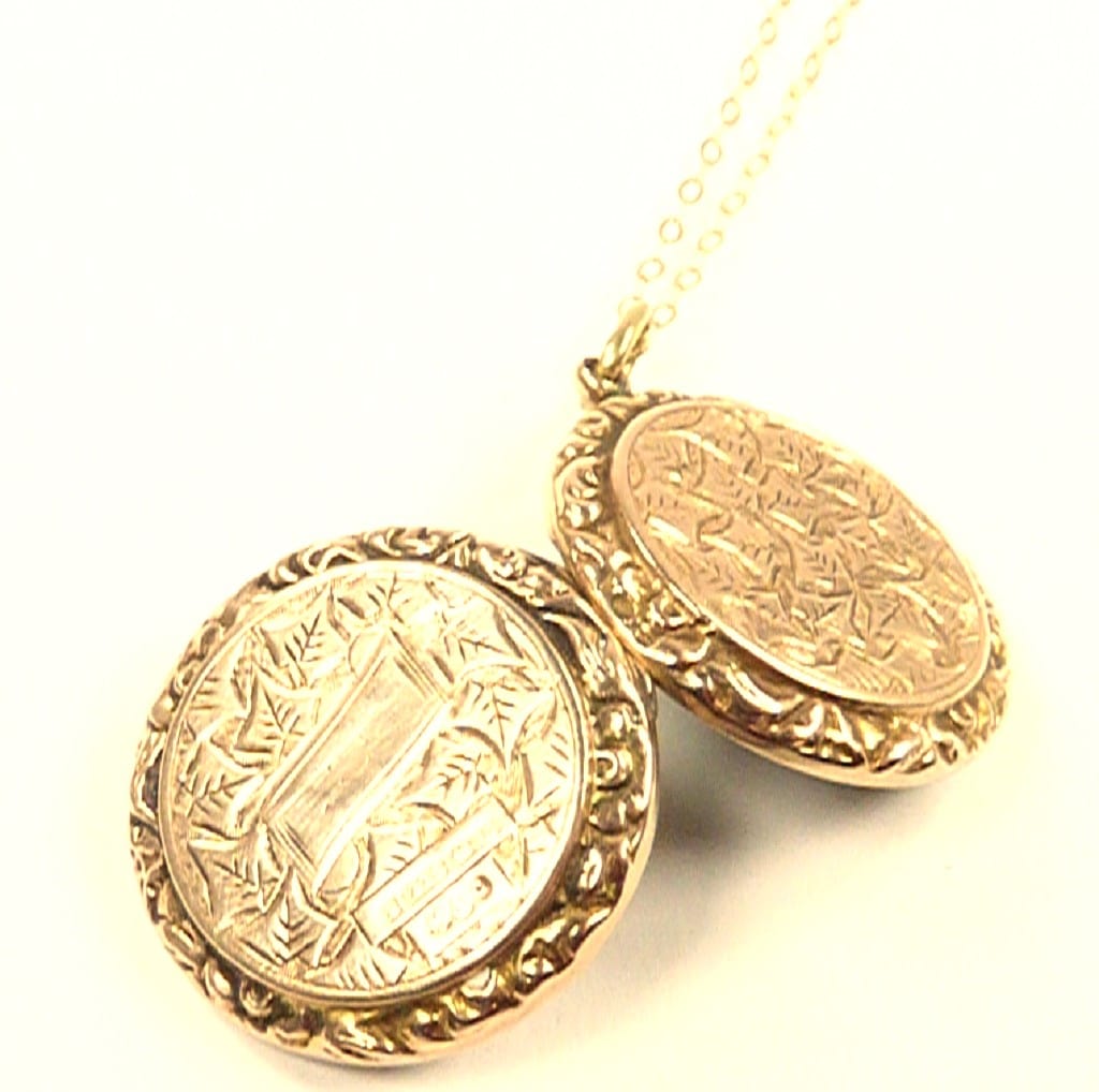 Ornately Engraved Gold Locket Necklace