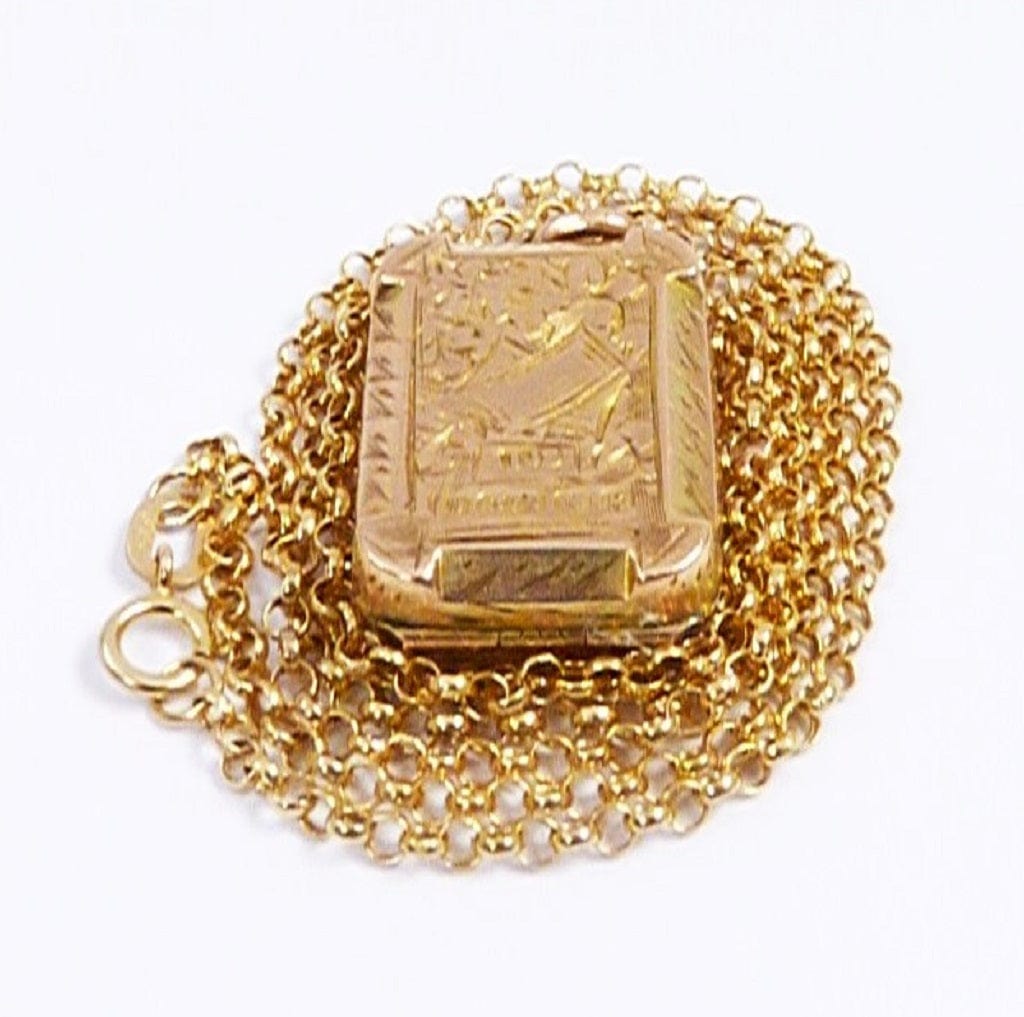 Solid Gold Belcher Chain Necklace With Antique Gold Locket