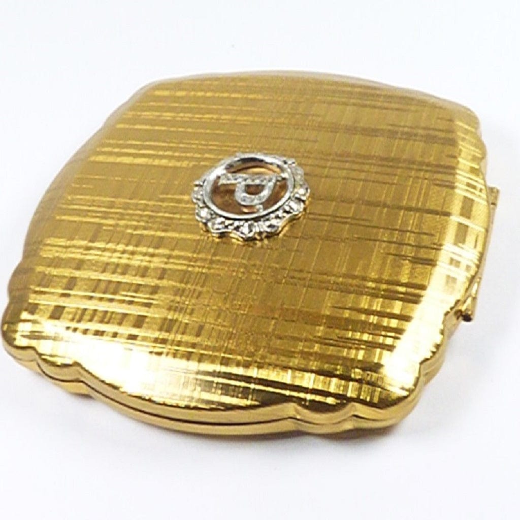 Gold Tone Compact Mirror Letter P Lid