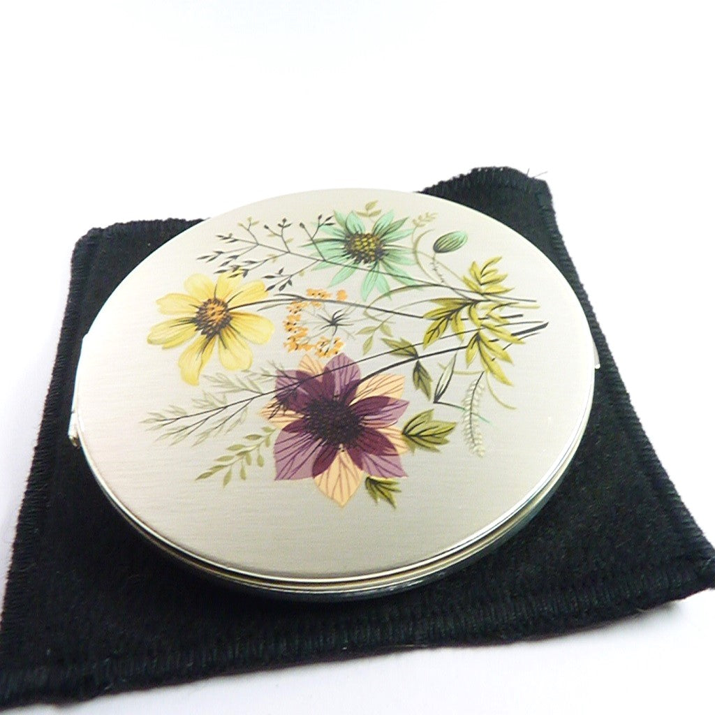 Purple Pink Yellow Green Flowers Compact Mirror