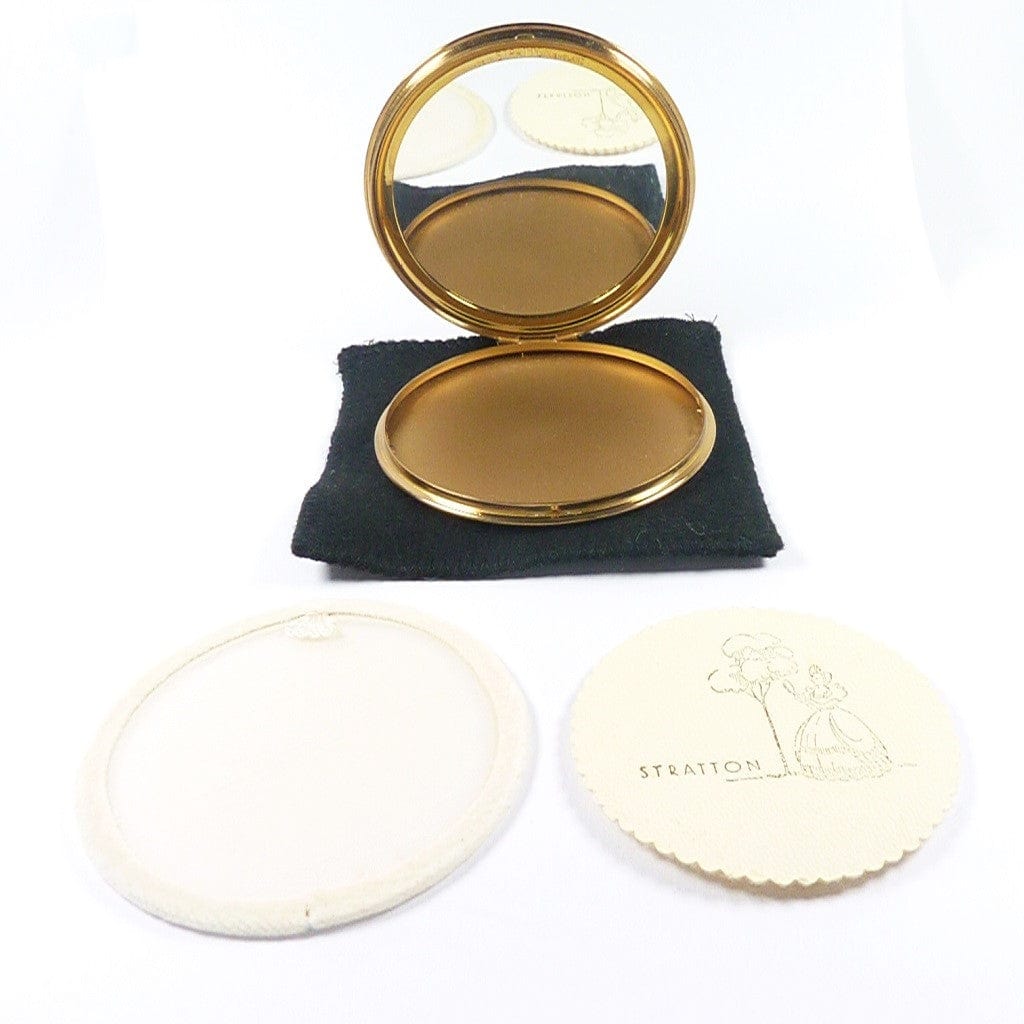 Rare Stratton Powder Compact With Original Pouch Puff And Sifter